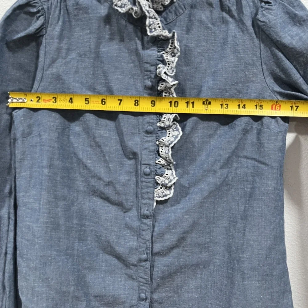 Sézane Chlo Blue Chambray Denim Lace Eyelet Embroidered‎ Shirt Size EU 34